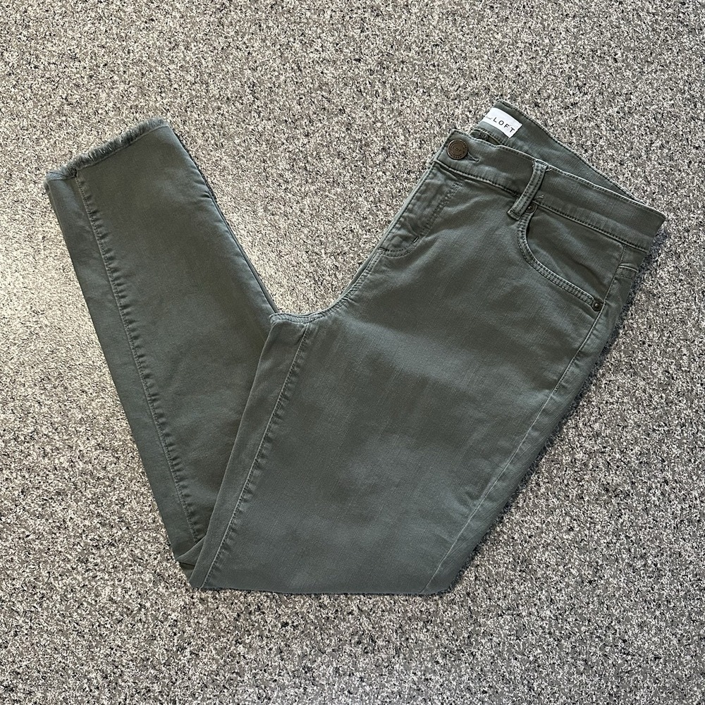 Loft High Waist Skinny Jeans Womens Size 27 (4) Green Cropped Frayed Hem Stretch
